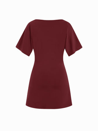 Boat Neck Short Sleeve Ruched A-line Mini Dress