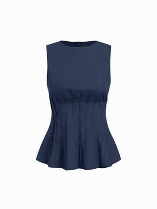 Cotton Ruched Peplum Tank Blouse