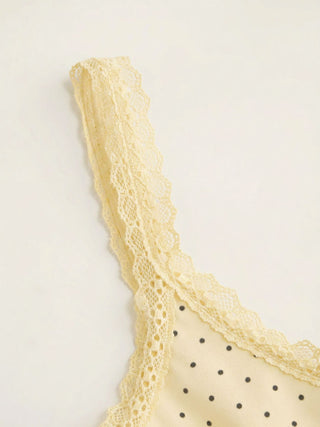 Cotton-blend Polka Dot Scoop Neckline Lace Trim Cami Top