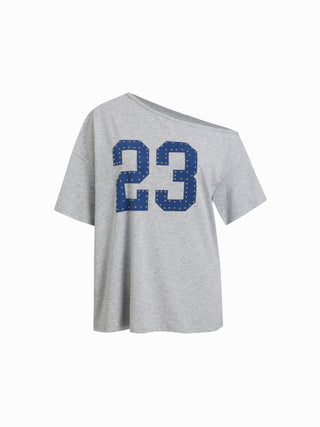 Cotton 23 Graphic Asymmetrical Neck Short Sleeve Oversized Tee