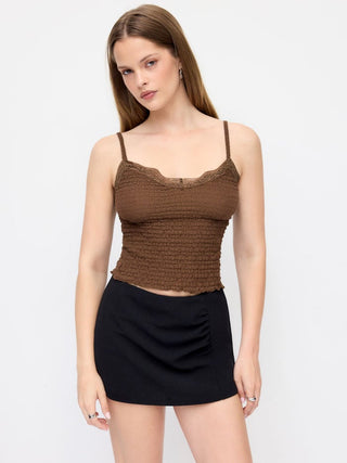 V-neck Smocked Lace-Trim Cami Top