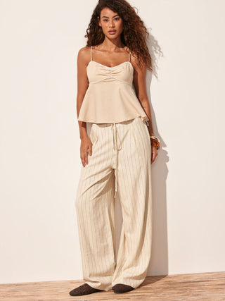 Sweetheart  Drawstring Cami Top and Striped Wide-Leg Pants Set