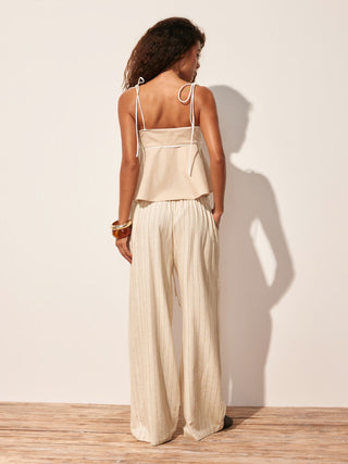 Sweetheart  Drawstring Cami Top and Striped Wide-Leg Pants Set