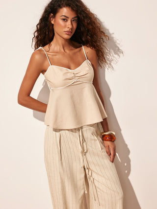 Sweetheart  Drawstring Cami Top and Striped Wide-Leg Pants Set