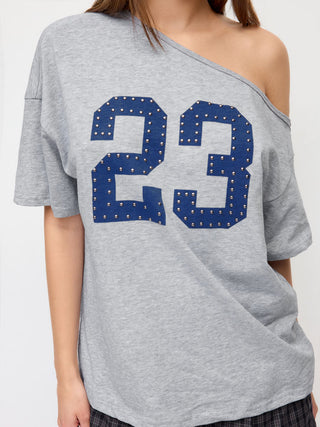 Cotton 23 Graphic Asymmetrical Neck Short Sleeve Oversized Tee