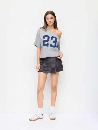 Cotton 23 Graphic Asymmetrical Neck Short Sleeve Oversized Tee