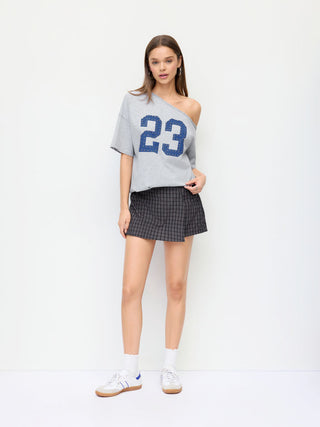 Check Low-Rise Jacquard Asymmetric Mini Skort