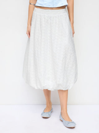 Lace Floral Middle Waist Bubble Midi Skirt