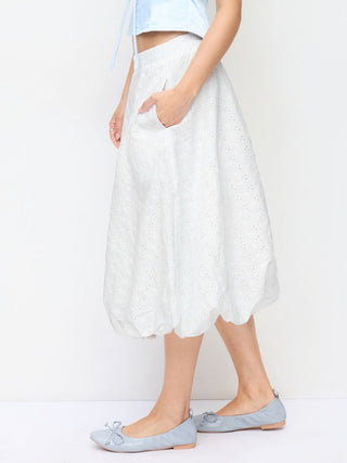 Lace Floral Middle Waist Bubble Midi Skirt