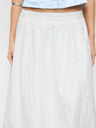 Lace Floral Middle Waist Bubble Midi Skirt