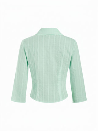 Cotton Textured Shirred Waist Short Sleeve Blouse
