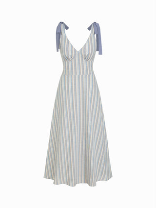 Linen-blend Sweetheart Neck Bowknot Lace-up A-line Maxi Dress