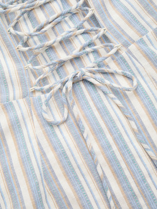 Linen-blend Sweetheart Neck Bowknot Lace-up A-line Maxi Dress