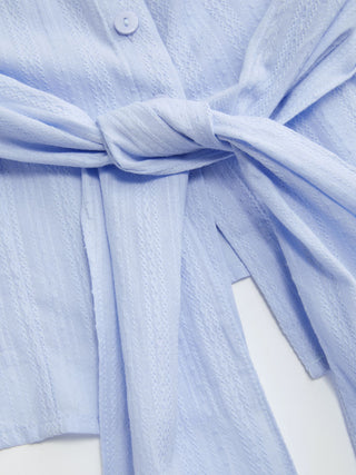 Textured Cotton-blend V-neck Tie Front Top & Mid Rise Maxi Skirt Set