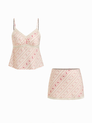 Striped Lace Trim Cami Top & Mid Rise Mini Skirt Set