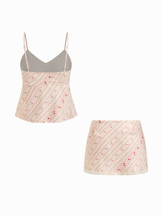 Striped Lace Trim Cami Top & Mid Rise Mini Skirt Set