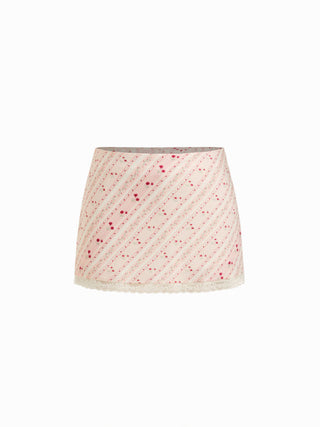 Striped Lace Trim Cami Top & Mid Rise Mini Skirt Set