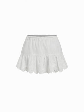Cotton-blend Broderie Anglaise Off-shoulder Top & Mid Rise Mini Skirt Set