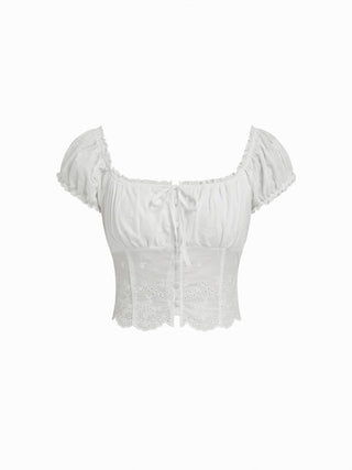 Cotton-blend Broderie Anglaise Off-shoulder Top & Mid Rise Mini Skirt Set