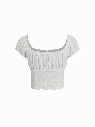 Cotton-blend Broderie Anglaise Off-shoulder Top & Mid Rise Mini Skirt Set