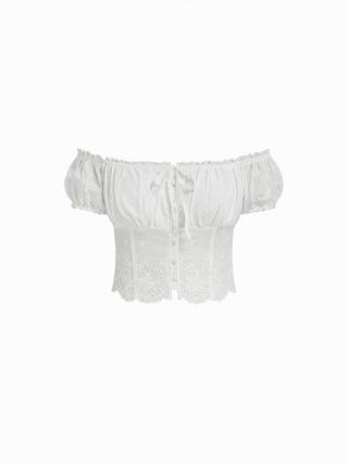 Cotton-blend Broderie Anglaise Off-shoulder Top & Mid Rise Mini Skirt Set