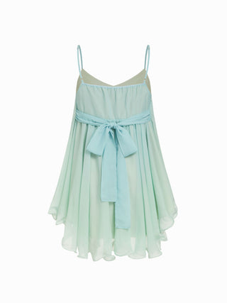 Tie-Back Bow Chiffon Floral Babydoll Mini Dress