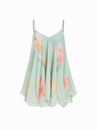 Tie-Back Bow Chiffon Floral Babydoll Mini Dress