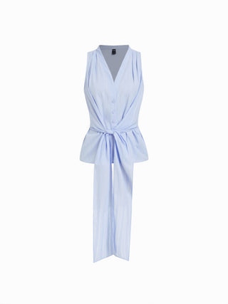 Textured Cotton-blend V-neck Tie Front Top & Mid Rise Maxi Skirt Set