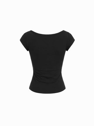 Scoop Neckline Ruched Cap Sleeve Top