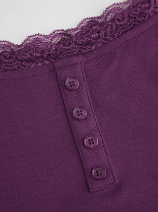 Lace Panel Ruched Henley Cami Top