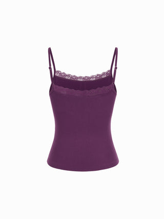 Lace Panel Ruched Henley Cami Top