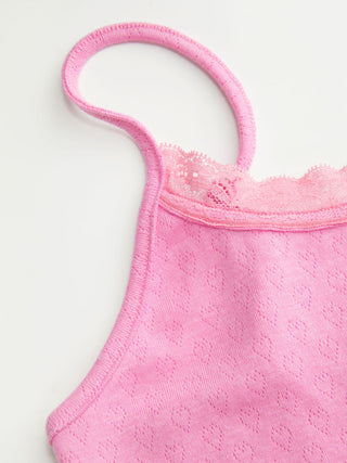 Pointelle Cat Graphic U-neckline Lace Trim Bowknot Cami Top