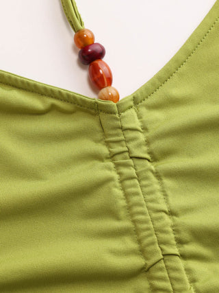V-neck Ruffle Sleeve Ruched Halter Top