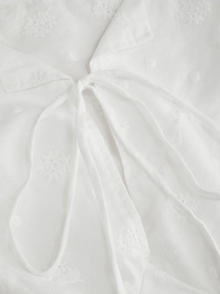 Cotton Broderie Anglaise Puff Sleeve Bowknot Blouse