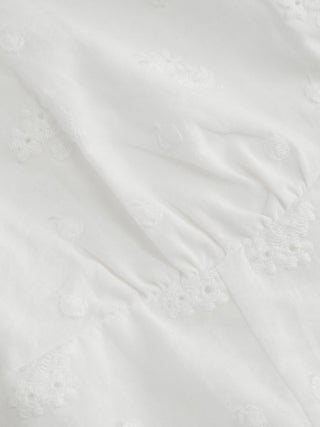 Cotton Broderie Anglaise Puff Sleeve Bowknot Blouse