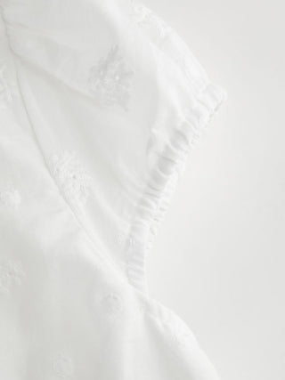 Cotton Broderie Anglaise Puff Sleeve Bowknot Blouse