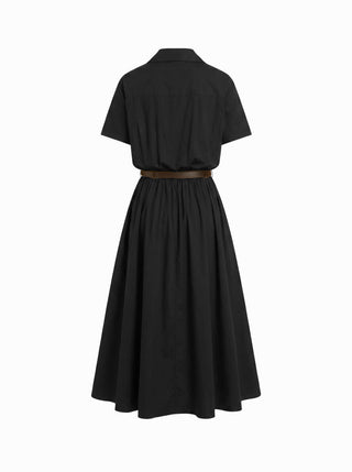 Cotton-blend Collar Shirt Maxi Dress With Metal Detail Belt