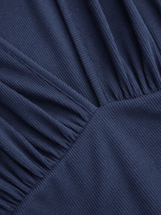 Textured V-neck Ruched Mid Rise Bell Sleeve Romper