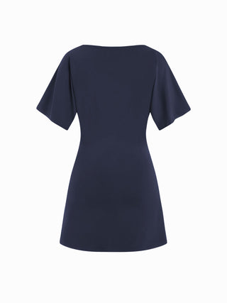 Boat Neck Short Sleeve Ruched A-line Mini Dress