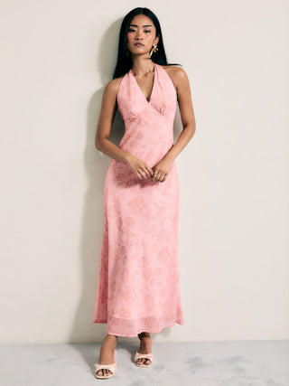 Chiffon Sweetheart Floral Backless Tie Back Mermaid Maxi Dress