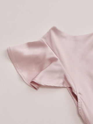 Satin Boat Neck Ruffle Sleeve Backless Mini Dress with Chain
