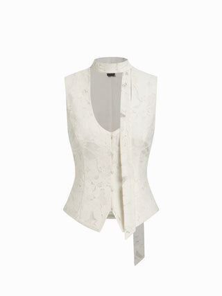 Lace U-Neckline Floral Button Blazer Vest