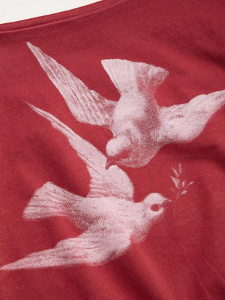 Cotton-blend Bird Graphic Asymmetrical Neck Ruched Tee