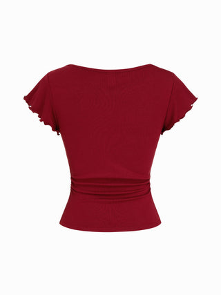 Bird Graphic Boat Neck Ruffle Sleeve Tee
