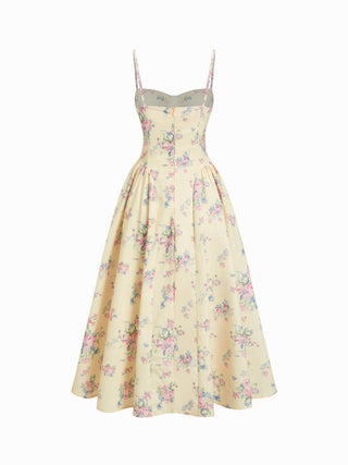 Textured Sculptural Floral Sweetheart Floral High Rise Flared Midi Dress