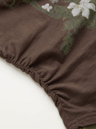 Cotton-blend Halter Neckline Graphic Two Tone Ruched Top