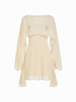 Chiffon Lace Panel Cape & Floral Cami High Rise Mini Dress Set