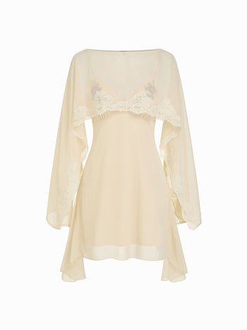 Chiffon Lace Panel Cape & Floral Cami High Rise Mini Dress Set