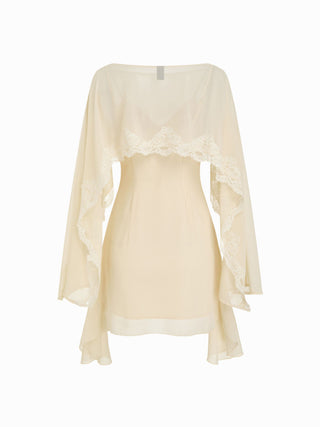 Chiffon Lace Panel Cape & Floral Cami High Rise Mini Dress Set