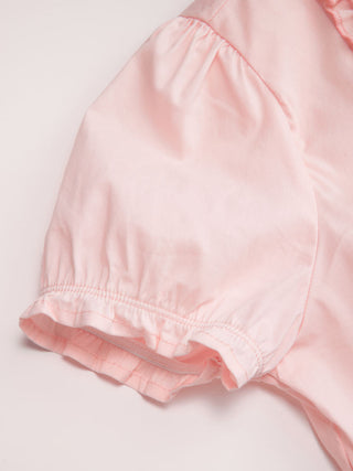 Cotton-blend V-neck Lettuce Trim Short Sleeve Blouse